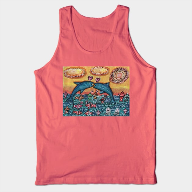 Two Loving Dolphins Singing Tank Top by Mila-Ola_Art